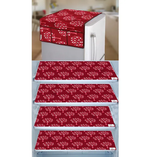 Maroon_3-Layer_PolyesterWith_Premium_Pvc_Fridge_Top_Cover_With_4_Pc._Fridge_Mats_For_Home