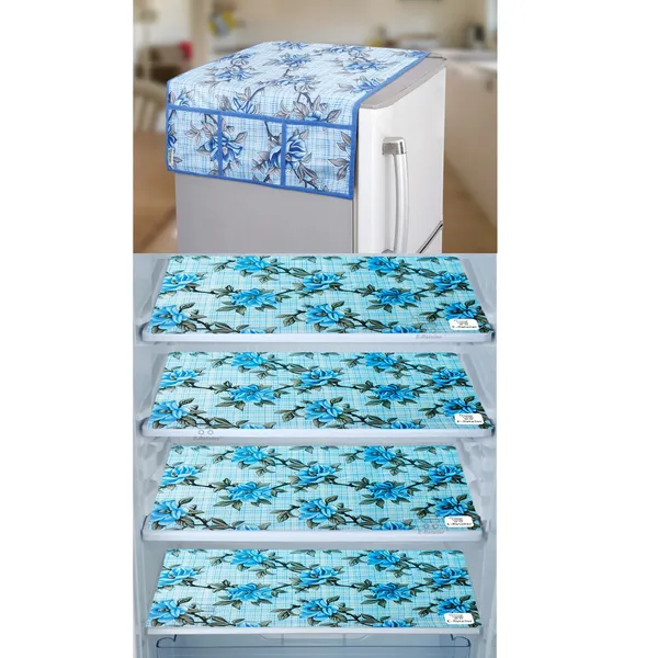Blue_3-Layer_PolyesterWith_Premium_Pvc_Fridge_Top_Cover_With_4_Pc._Fridge_Mats_For_Home