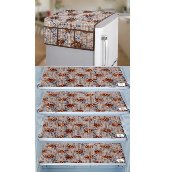 Brown_3-Layer_PolyesterWith_Premium_Pvc_Fridge_Top_Cover_With_4_Pc._Fridge_Mats_For_Home
