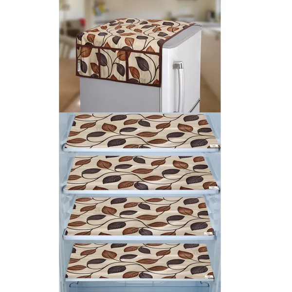 Brown_3-Layer_PolyesterWith_Premium_Pvc_Fridge_Top_Cover_With_4_Pc._Fridge_Mats_For_Home