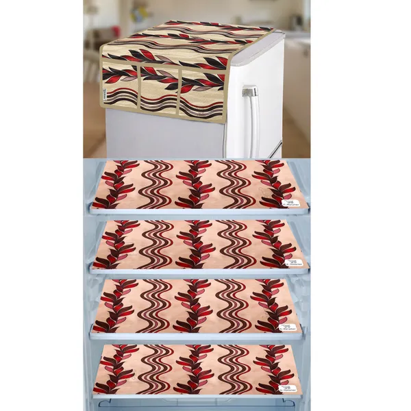 Red_3-Layer_PolyesterWith_Premium_Pvc_Fridge_Top_Cover_With_4_Pc._Fridge_Mats_For_Home