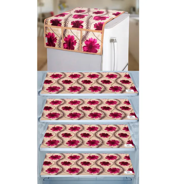 Red_3-Layer_PolyesterWith_Premium_Pvc_Fridge_Top_Cover_With_4_Pc._Fridge_Mats_For_Home