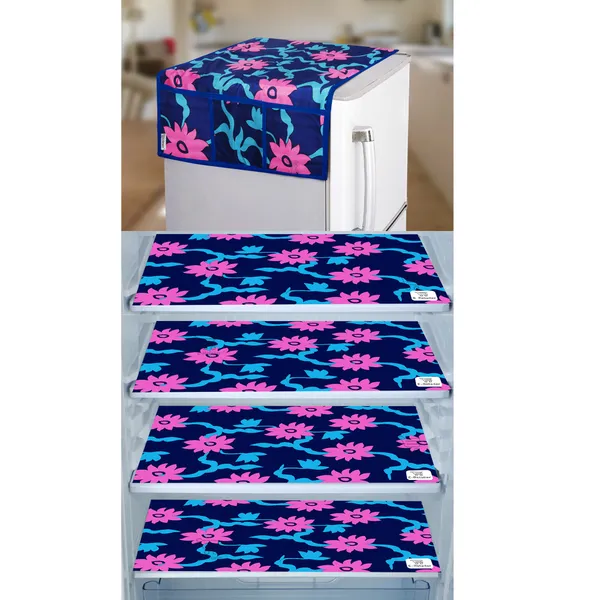 Blue_3-Layer_PolyesterWith_Premium_Pvc_Fridge_Top_Cover_With_4_Pc._Fridge_Mats_For_Home