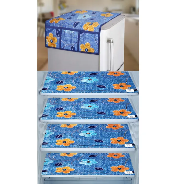 Blue_3-Layer_PolyesterWith_Premium_Pvc_Fridge_Top_Cover_With_4_Pc._Fridge_Mats_For_Home