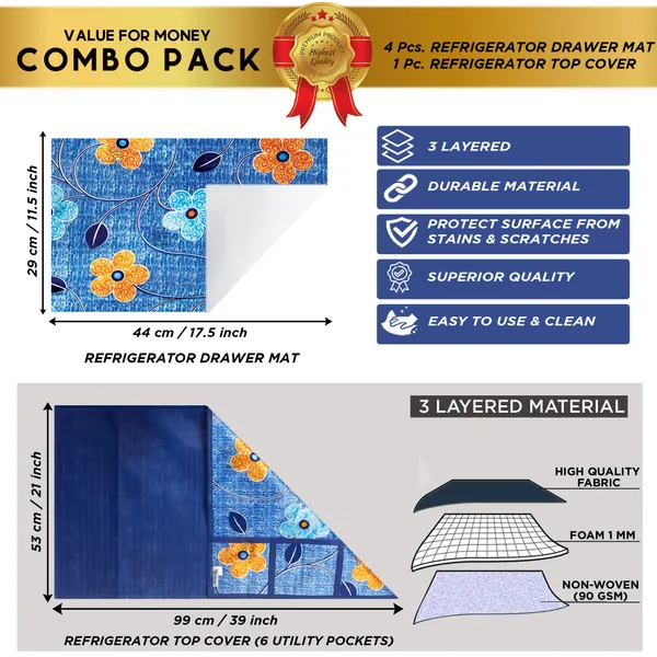 Blue_3-Layer_PolyesterWith_Premium_Pvc_Fridge_Top_Cover_With_4_Pc._Fridge_Mats_For_Home