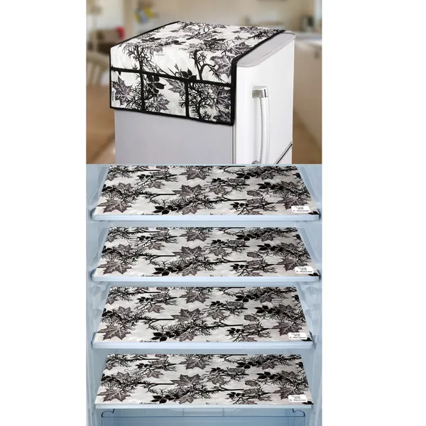 Black_3-Layer_PolyesterWith_Premium_Pvc_Fridge_Top_Cover_With_4_Pc._Fridge_Mats_For_Home