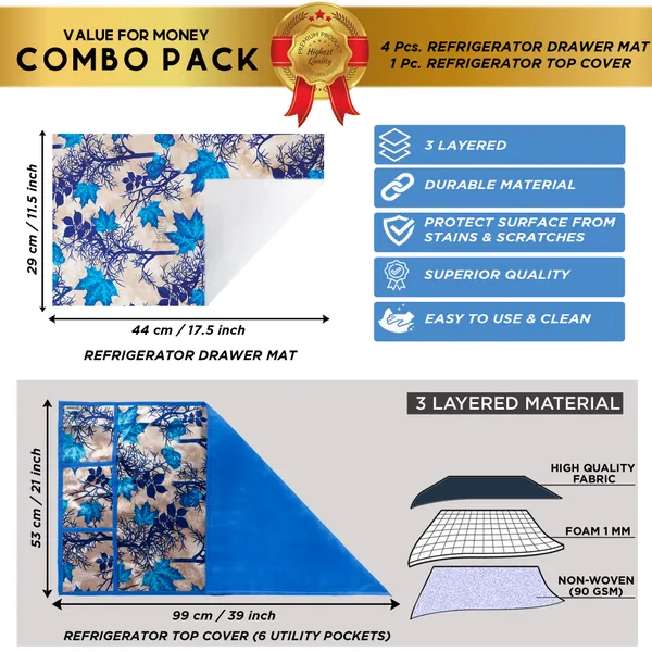 Blue_3-Layer_PolyesterWith_Premium_Pvc_Fridge_Top_Cover_With_4_Pc._Fridge_Mats_For_Home