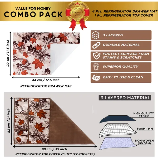 Brown_3-Layer_PolyesterWith_Premium_Pvc_Fridge_Top_Cover_With_4_Pc._Fridge_Mats_For_Home