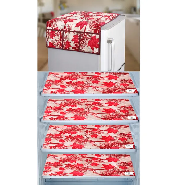 Red_3-Layer_PolyesterWith_Premium_Pvc_Fridge_Top_Cover_With_4_Pc._Fridge_Mats_For_Home