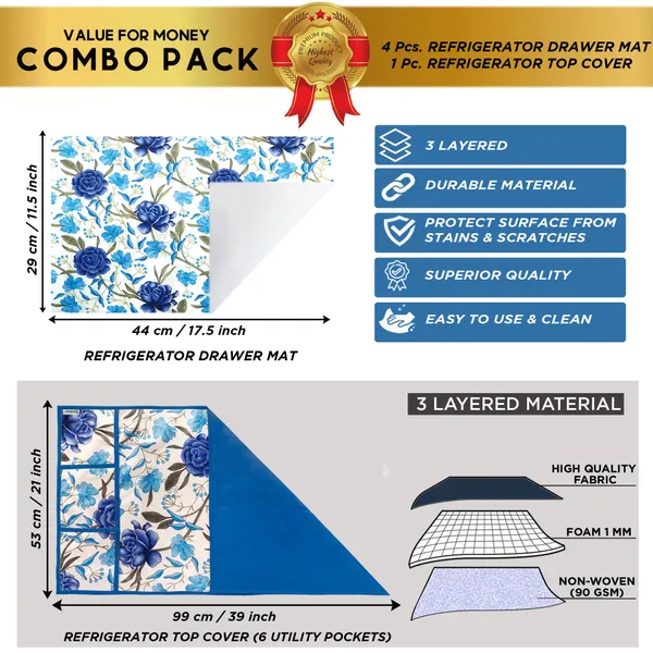 Blue_3-Layer_PolyesterWith_Premium_Pvc_Fridge_Top_Cover_With_4_Pc._Fridge_Mats_For_Home