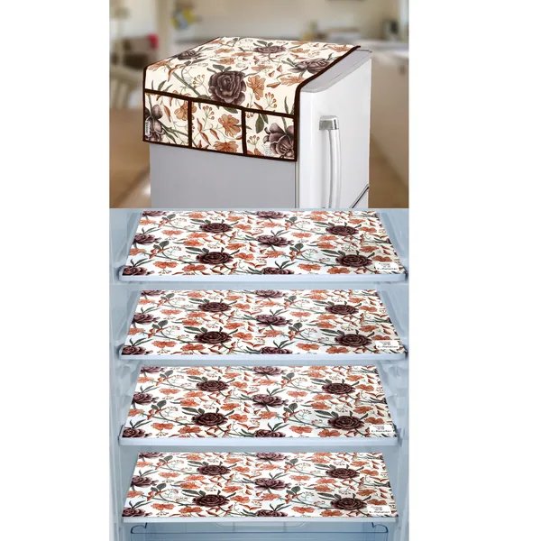 Brown_3-Layer_PolyesterWith_Premium_Pvc_Fridge_Top_Cover_With_4_Pc._Fridge_Mats_For_Home
