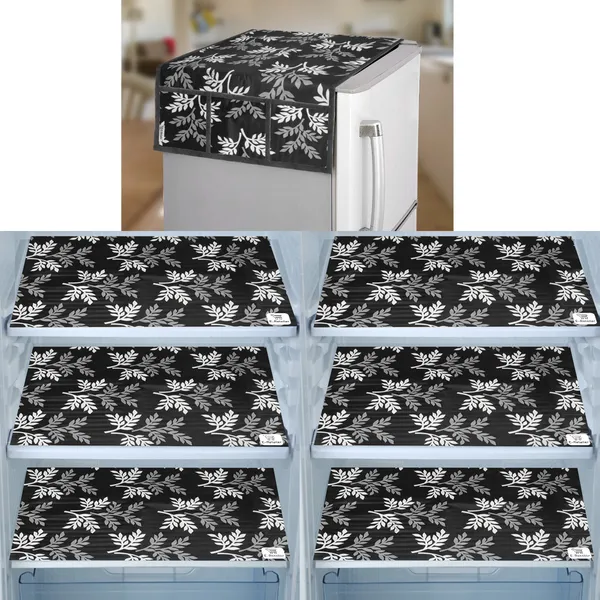 Black_3-Layer_PolyesterWith_Premium_Pvc_Fridge_Top_Cover_With_6_Pc._Fridge_Mats_For_Home
