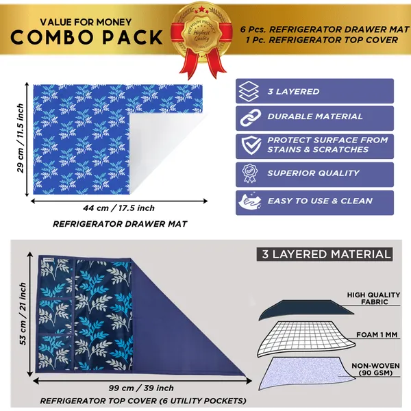 Blue_3-Layer_PolyesterWith_Premium_Pvc_Fridge_Top_Cover_With_6_Pc._Fridge_Mats_For_Home