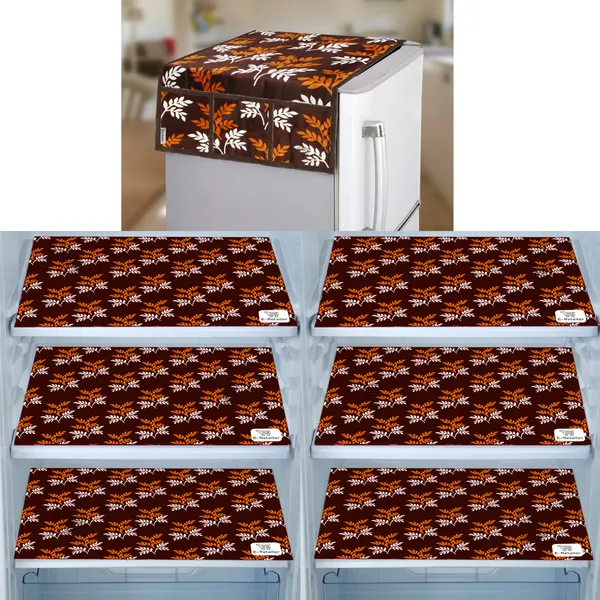 Brown_3-Layer_PolyesterWith_Premium_Pvc_Fridge_Top_Cover_With_6_Pc._Fridge_Mats_For_Home