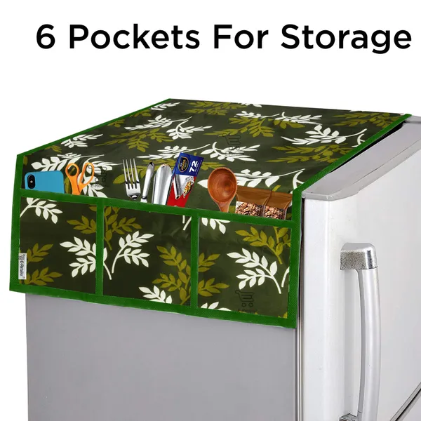 Green_3-Layer_PolyesterWith_Premium_Pvc_Fridge_Top_Cover_With_6_Pc._Fridge_Mats_For_Home
