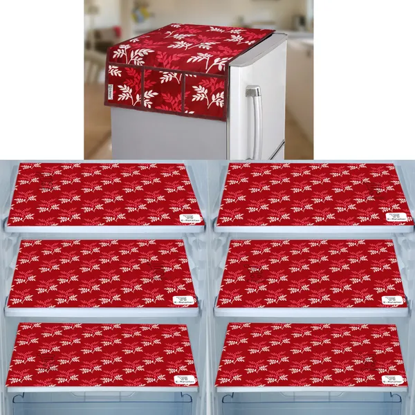 Maroon_3-Layer_PolyesterWith_Premium_Pvc_Fridge_Top_Cover_With_6_Pc._Fridge_Mats_For_Home