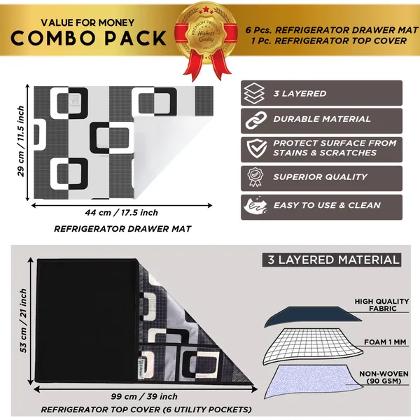 Black_3-Layer_PolyesterWith_Premium_Pvc_Fridge_Top_Cover_With_6_Pc._Fridge_Mats_For_Home