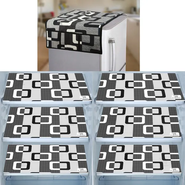 Black_3-Layer_PolyesterWith_Premium_Pvc_Fridge_Top_Cover_With_6_Pc._Fridge_Mats_For_Home