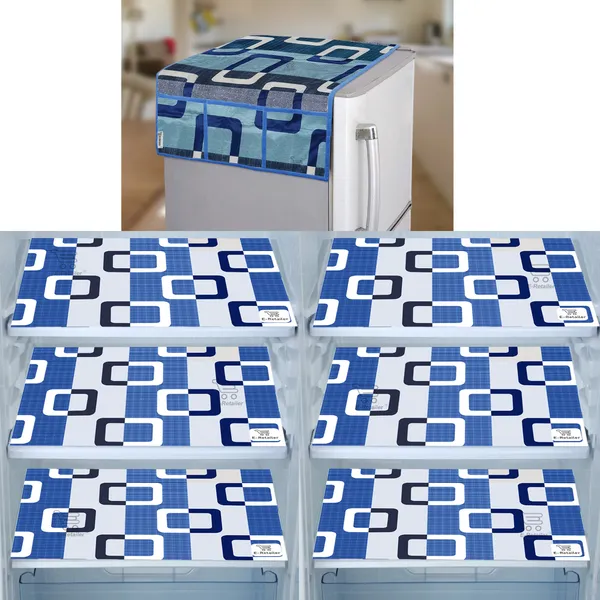 Blue_3-Layer_PolyesterWith_Premium_Pvc_Fridge_Top_Cover_With_6_Pc._Fridge_Mats_For_Home
