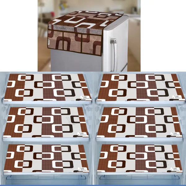 Brown_3-Layer_PolyesterWith_Premium_Pvc_Fridge_Top_Cover_With_6_Pc._Fridge_Mats_For_Home