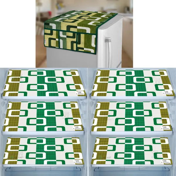 Green_3-Layer_PolyesterWith_Premium_Pvc_Fridge_Top_Cover_With_6_Pc._Fridge_Mats_For_Home