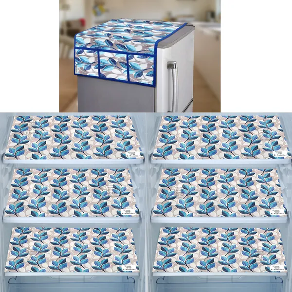 Blue_3-Layer_PolyesterWith_Premium_Pvc_Fridge_Top_Cover_With_6_Pc._Fridge_Mats_For_Home