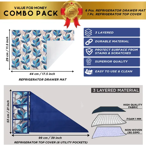 Blue_3-Layer_PolyesterWith_Premium_Pvc_Fridge_Top_Cover_With_6_Pc._Fridge_Mats_For_Home
