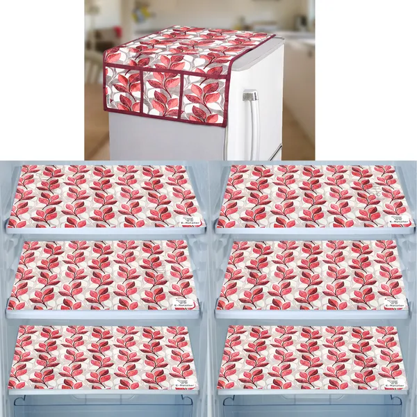 Multicolor_3-Layer_PolyesterWith_Premium_Pvc_Fridge_Top_Cover_With_6_Pc._Fridge_Mats_For_Home