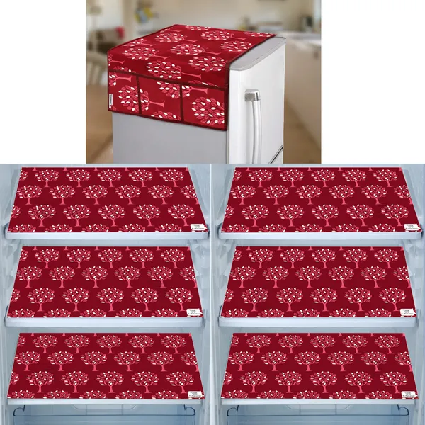 Maroon_3-Layer_PolyesterWith_Premium_Pvc_Fridge_Top_Cover_With_6_Pc._Fridge_Mats_For_Home