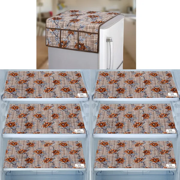 Brown_3-Layer_PolyesterWith_Premium_Pvc_Fridge_Top_Cover_With_6_Pc._Fridge_Mats_For_Home