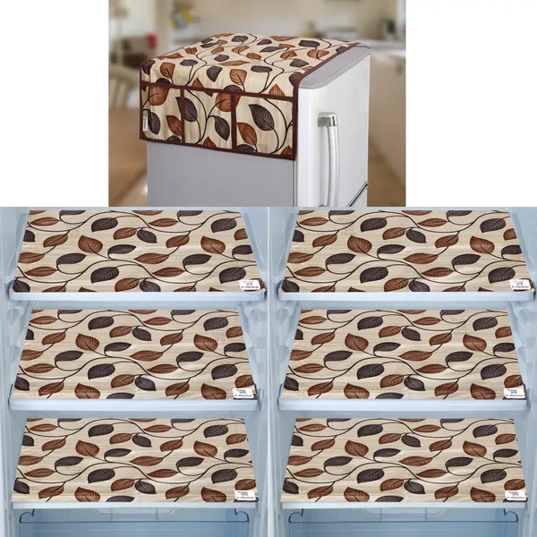 Brown_3-Layer_PolyesterWith_Premium_Pvc_Fridge_Top_Cover_With_6_Pc._Fridge_Mats_For_Home