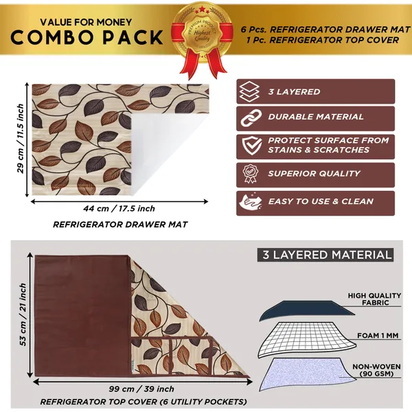 Brown_3-Layer_PolyesterWith_Premium_Pvc_Fridge_Top_Cover_With_6_Pc._Fridge_Mats_For_Home