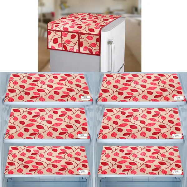 Red_3-Layer_PolyesterWith_Premium_Pvc_Fridge_Top_Cover_With_6_Pc._Fridge_Mats_For_Home