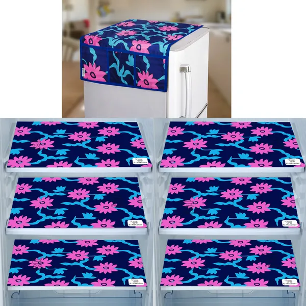 Blue_3-Layer_PolyesterWith_Premium_Pvc_Fridge_Top_Cover_With_6_Pc._Fridge_Mats_For_Home