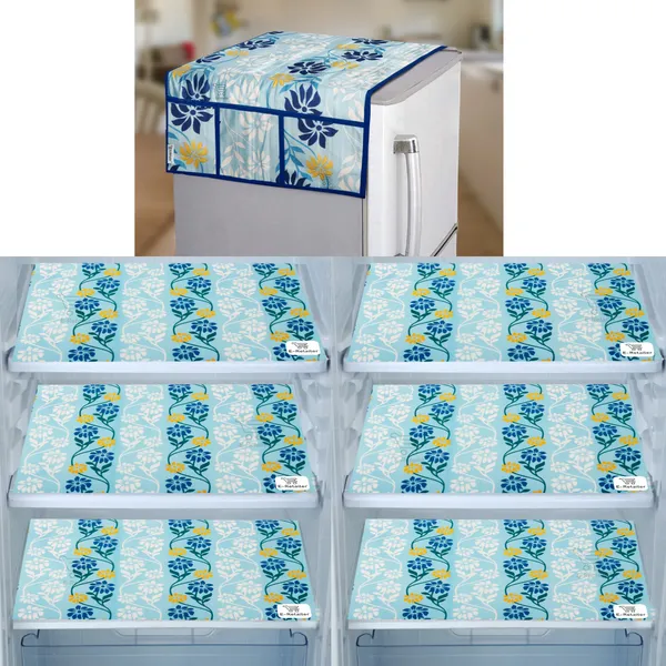 Blue_3-Layer_PolyesterWith_Premium_Pvc_Fridge_Top_Cover_With_6_Pc._Fridge_Mats_For_Home