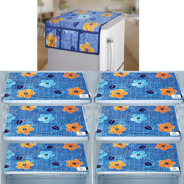 Blue_3-Layer_PolyesterWith_Premium_Pvc_Fridge_Top_Cover_With_6_Pc._Fridge_Mats_For_Home