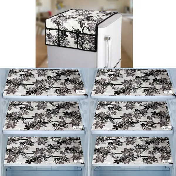 Black_3-Layer_PolyesterWith_Premium_Pvc_Fridge_Top_Cover_With_6_Pc._Fridge_Mats_For_Home