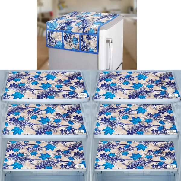 Blue_3-Layer_PolyesterWith_Premium_Pvc_Fridge_Top_Cover_With_6_Pc._Fridge_Mats_For_Home