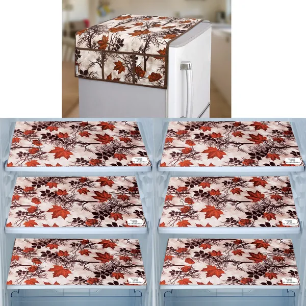 Brown_3-Layer_PolyesterWith_Premium_Pvc_Fridge_Top_Cover_With_6_Pc._Fridge_Mats_For_Home