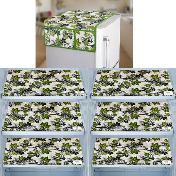 Green_3-Layer_PolyesterWith_Premium_Pvc_Fridge_Top_Cover_With_6_Pc._Fridge_Mats_For_Home