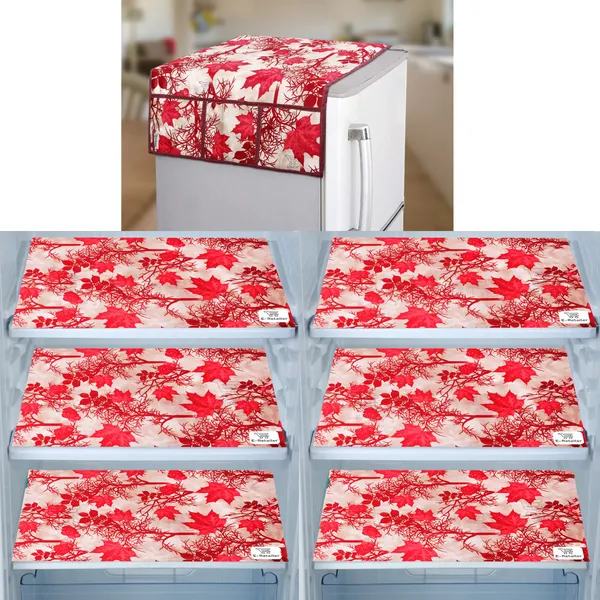 Red_3-Layer_PolyesterWith_Premium_Pvc_Fridge_Top_Cover_With_6_Pc._Fridge_Mats_For_Home