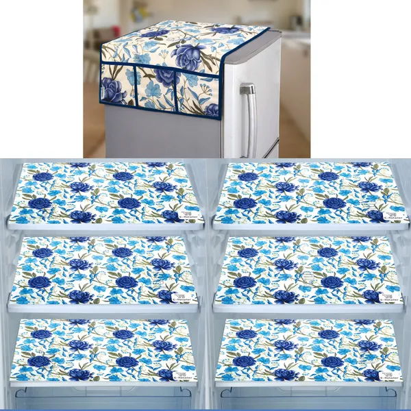 Blue_3-Layer_PolyesterWith_Premium_Pvc_Fridge_Top_Cover_With_6_Pc._Fridge_Mats_For_Home