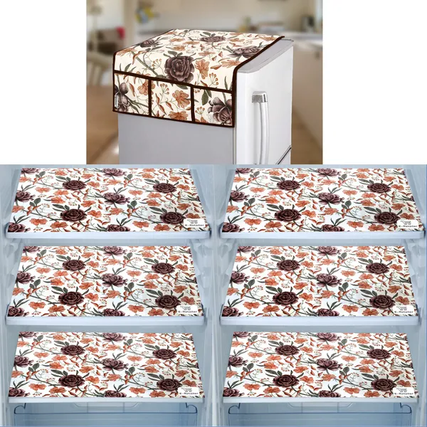 Brown_3-Layer_PolyesterWith_Premium_Pvc_Fridge_Top_Cover_With_6_Pc._Fridge_Mats_For_Home
