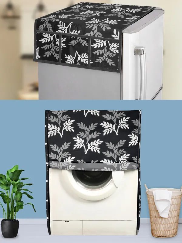 Black_3-Layer_PolyesterFront_Loading_Washing_Machine_Cover_&_Fridge_Top_Cover_Set_For_Home