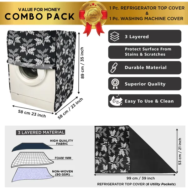 Black_3-Layer_PolyesterFront_Loading_Washing_Machine_Cover_&_Fridge_Top_Cover_Set_For_Home