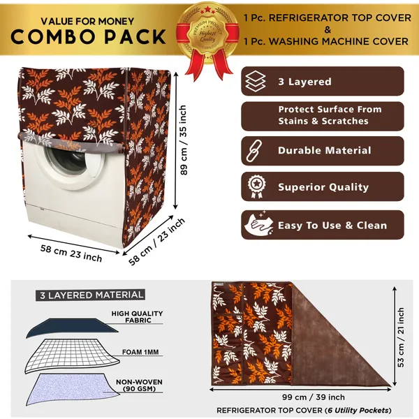 Brown_3-Layer_PolyesterFront_Loading_Washing_Machine_Cover_&_Fridge_Top_Cover_Set_For_Home