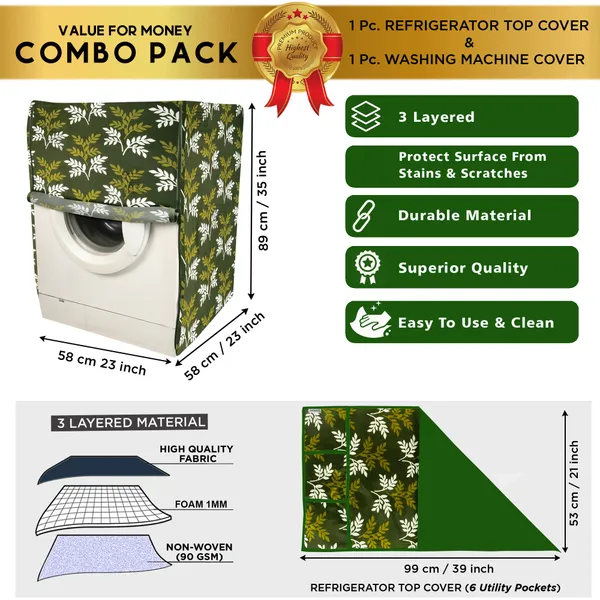 Green_3-Layer_PolyesterFront_Loading_Washing_Machine_Cover_&_Fridge_Top_Cover_Set_For_Home