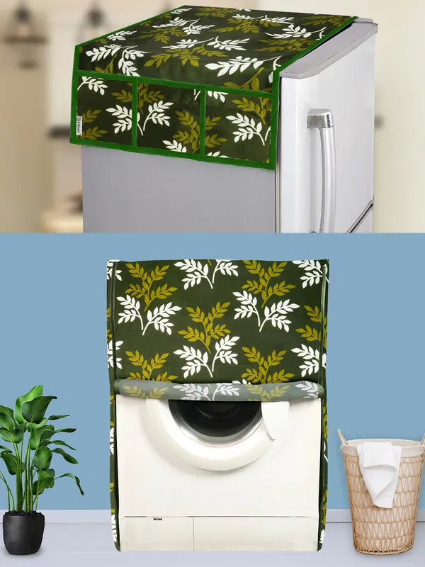 Green_3-Layer_PolyesterFront_Loading_Washing_Machine_Cover_&_Fridge_Top_Cover_Set_For_Home