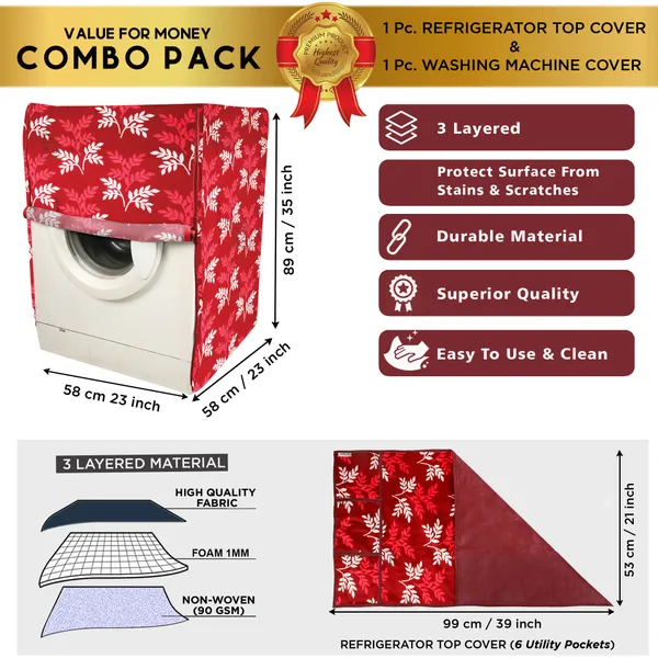 Maroon_3-Layer_PolyesterFront_Loading_Washing_Machine_Cover_&_Fridge_Top_Cover_Set_For_Home