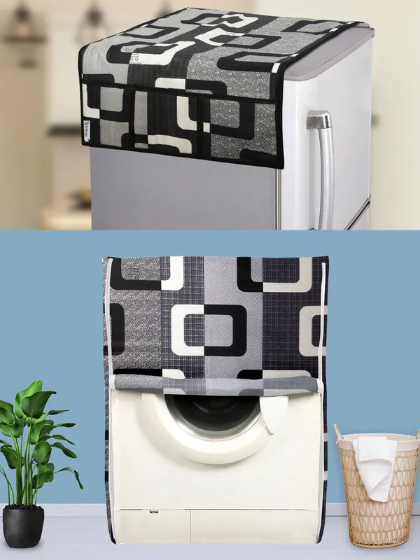 Black_3-Layer_PolyesterFront_Loading_Washing_Machine_Cover_&_Fridge_Top_Cover_Set_For_Home